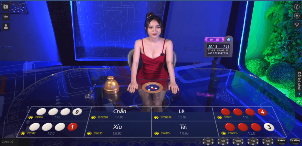 Giao diện chơi xóc đĩa online tại nhà cái FB88 cùng dealer xinh đẹp